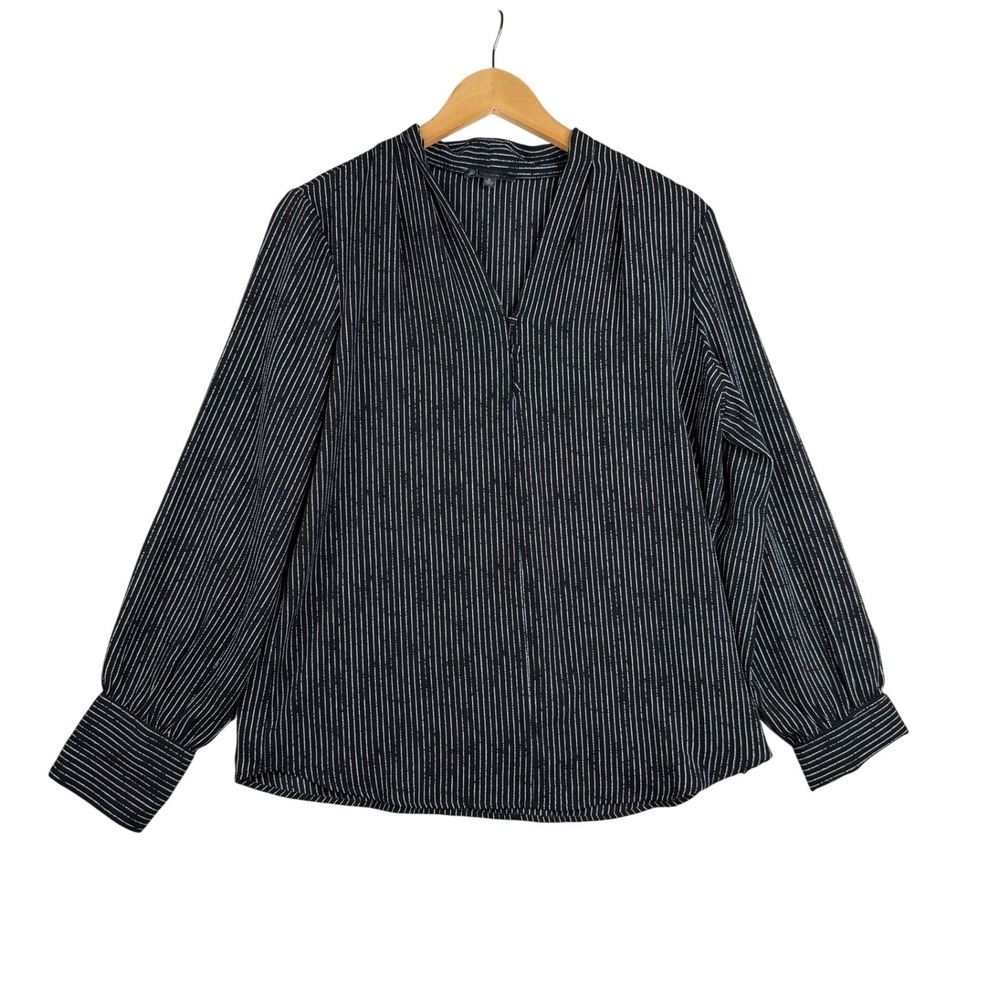 Adrianna Papell Striped V-neck Work Long Sleeve Blouse size X-Large Black/White